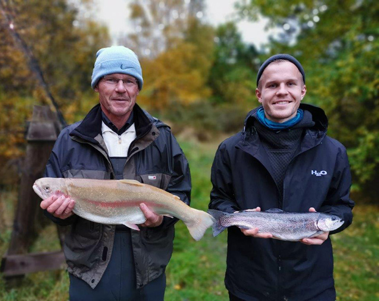 Solbjerggaard Ørredfiskeri 2019 fangst Lars Nielsen og Nikolaj Mørck